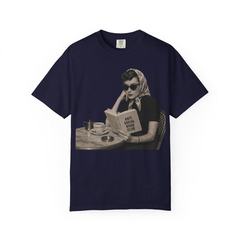 Retro Audrey Hepburn Style Woman Reading 'Anti Social Social Club' Shirt image 11