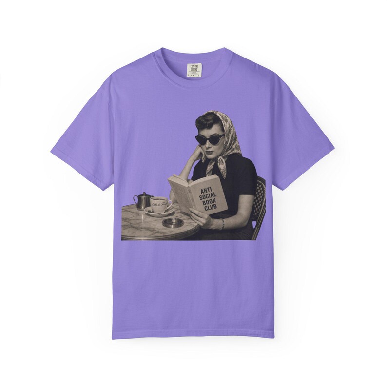 Retro Audrey Hepburn Style Woman Reading 'Anti Social Social Club' Shirt image 12