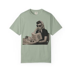 Retro Audrey Hepburn Style Woman Reading 'Anti Social Social Club' Shirt image 6