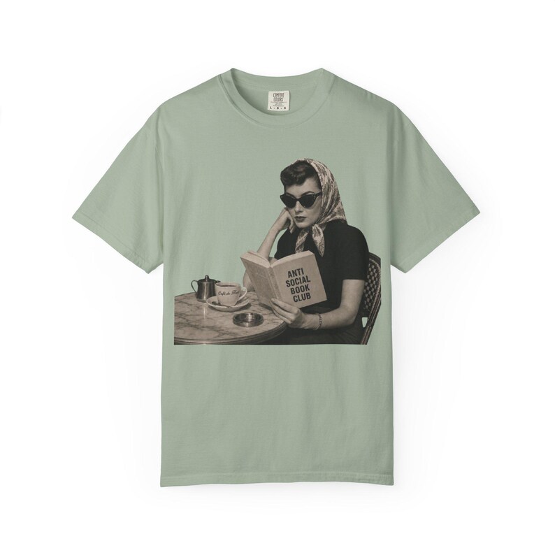 Retro Audrey Hepburn Style Woman Reading 'Anti Social Social Club' Shirt image 6