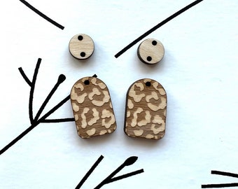 Reverse engrave leopard arches with dot drop two piece earring laser file SVG PDF DXF