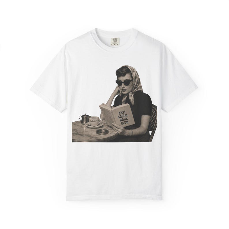 Retro Audrey Hepburn Style Woman Reading 'Anti Social Social Club' Shirt image 2