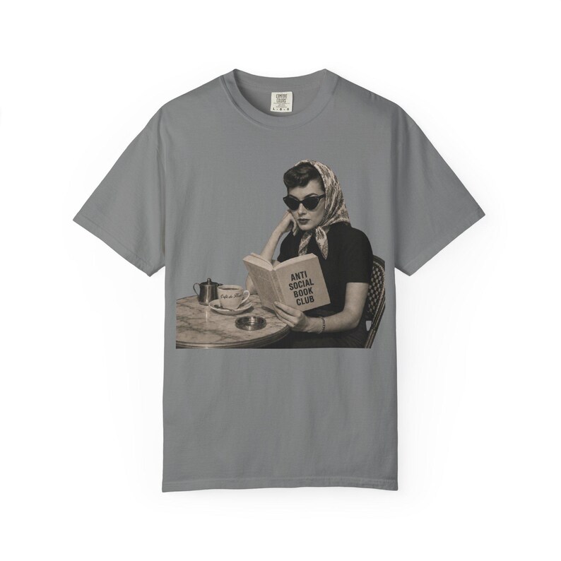 Retro Audrey Hepburn Style Woman Reading 'Anti Social Social Club' Shirt image 5