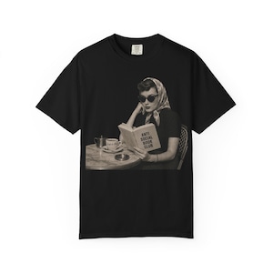 Retro Audrey Hepburn Style Woman Reading 'Anti Social Social Club' Shirt image 1
