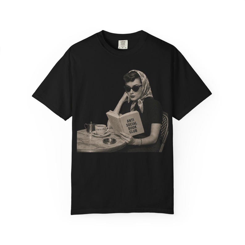 Retro Audrey Hepburn Style Woman Reading 'Anti Social Social Club' Shirt image 1