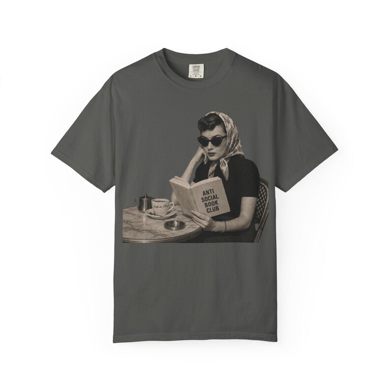 Retro Audrey Hepburn Style Woman Reading 'Anti Social Social Club' Shirt image 4