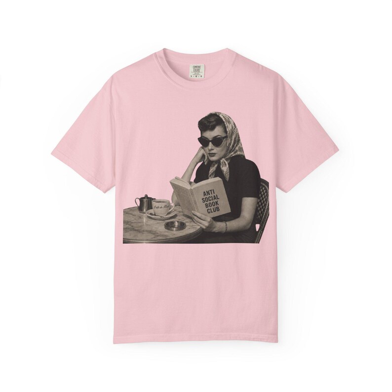 Retro Audrey Hepburn Style Woman Reading 'Anti Social Social Club' Shirt image 14