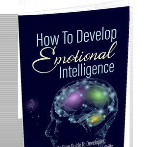 Puede incluir: Portada de libro con fondo azul y una imagen estilizada de un cerebro con luces brillantes. El título es "Cómo desarrollar la inteligencia emocional" y el subtítulo es "Una guía paso a paso para desarrollar la autoconciencia, mejorar tus habilidades interpersonales y crear relaciones más felices."