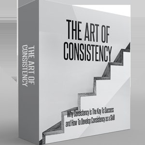 Op de afbeelding: Een witte boekomslag met de titel "The Art of Consistency" in zwarte tekst. De omslag bevat ook een zwart-witte illustratie van een trap.