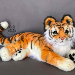 Stuffed Tiger cub , OOAK toy, Fully movable toy, Handmade collectible realistic toy.