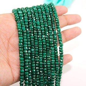 Excellent Emerald Corundum Faceted Rondelle Bead 3 - 4mm Natural Emerald Corundum Beads Emerald Faceted Emerald Beads Strand Minimalist