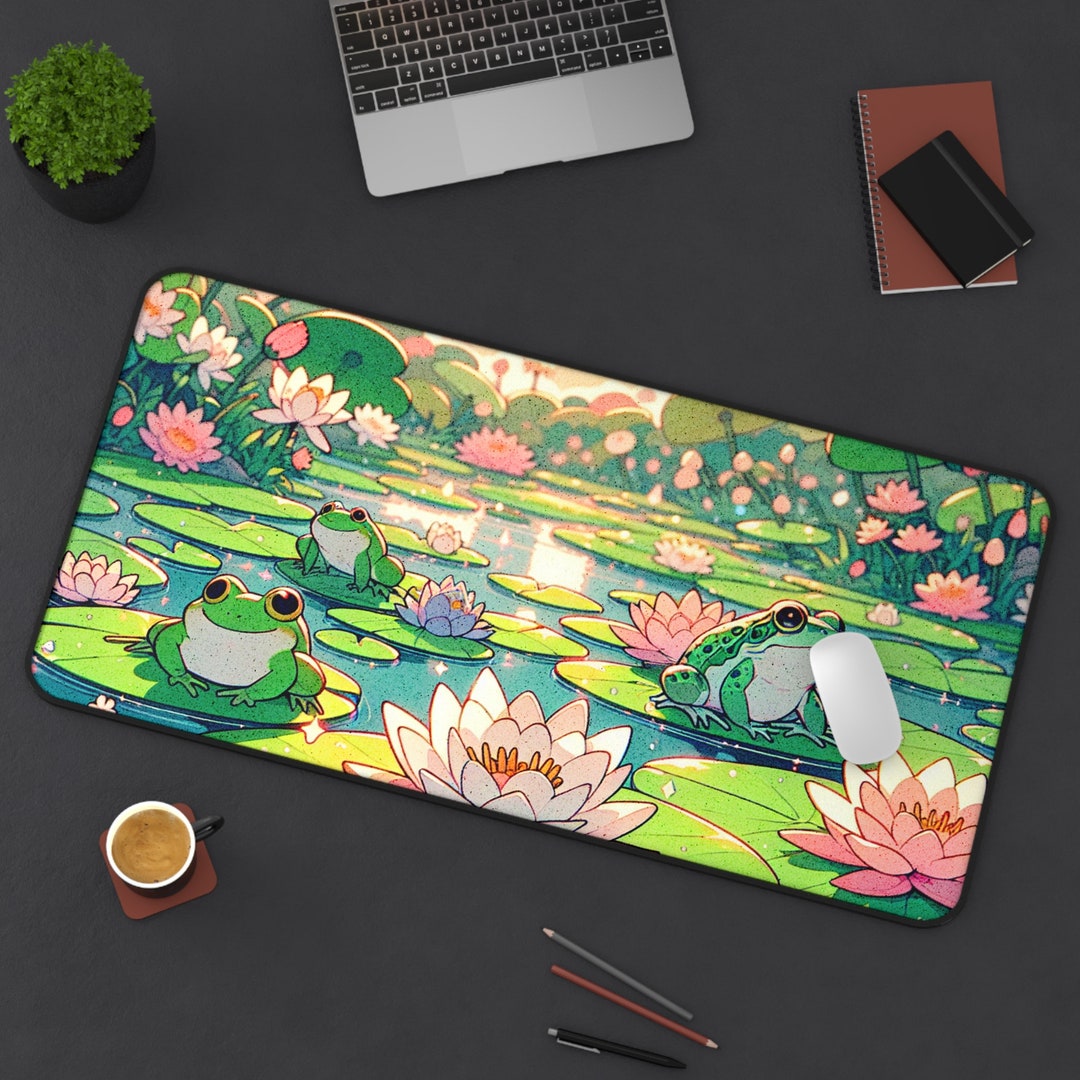 Sunset Frogs Lily Pad Desk Mat, Kawaii Gaming Mouse Pad, Cute Frog ...