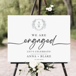 Black Crest Vertical Engagement Party Sign | Traditional | Engagement Party Welcome Sign | Engagement Sign | Digital Download | Template