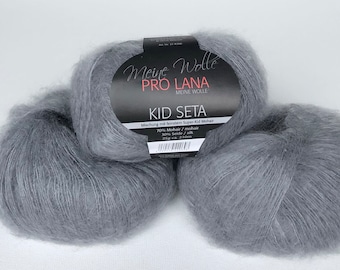 Mohair Silk yarn, Grey Kid Silk Lace Yarn, Pro Lana Kid Seta, Luxury Thin Mohair, Grey Wool Yarn