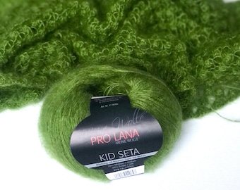 Mohair Silk yarn, Apple Green Kid Silk Lace Yarn, Pro Lana Kid Seta, Luxury Thin Mohair