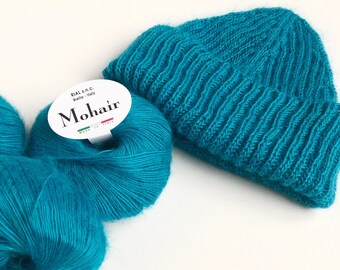 Turquoise color mohair yarn, thick mohair yarn, mohair for hats, teal thick mohair, wool yarn