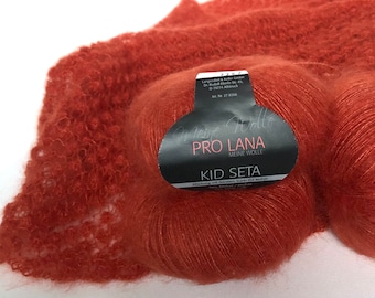 Hilo de seda mohair, hilo de encaje de seda para niños naranja, Pro Lana Kid Seta, hilo de encaje, fibra ligera, hilo de mohair naranja