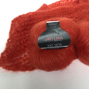 Mohair Silk Yarn, Orange Kid Silk Lace Yarn, Pro Lana Kid Seta, Lace Weight Yarn, Lightweight fiber, Orange Mohair Yarn