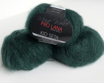 Dark Green Mohair yarn, Silk Mohair green yarn, Pro Lana Kid Seta, Lace Mohair yarn, Deep Jungle Green yarn