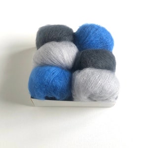 Blue Mohair Silk Yarn, Cobalt Blue Mohair, Kid Silk Lace Yarn, Pro Lana Kid Seta, Luxury Thin Mohair, Lace yarn, Lace weight Mohair image 3