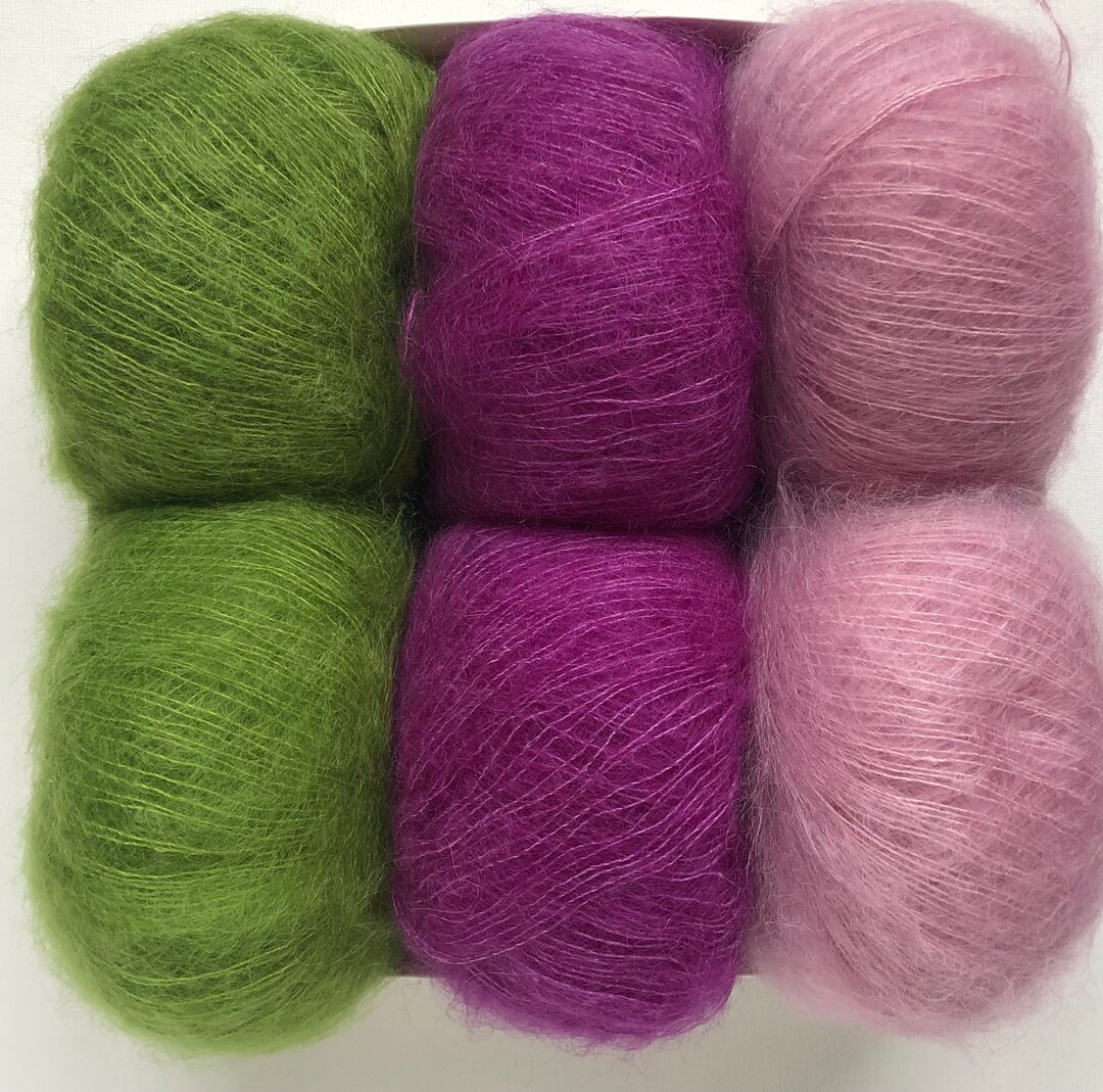 Mohair Silk Yarn, Lace Mohair Yarn, Green Mohair, Dusty Rose Silk Mohair Yarn, Luxury Thin