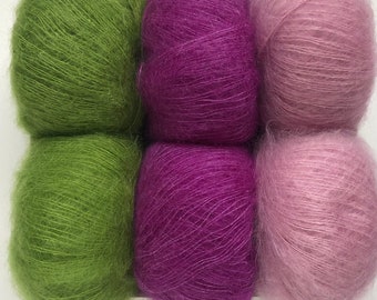 Mohair Seidengarn, Lace Mohair Garn, grünes Mohair, Dusty rose Seide Mohair Garn, dünnes Luxus Mohair Garn, Kid Silk Lila Garn