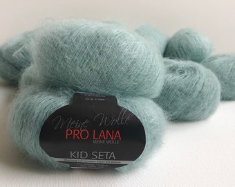 Teal Gray Silk Mohair, Kid Silk, Dull Cyan color Mohair, Pro Lana Kid Seta, Mohair Wool gray turquoise, Lace Yarn, Silk Mohair grayish teal