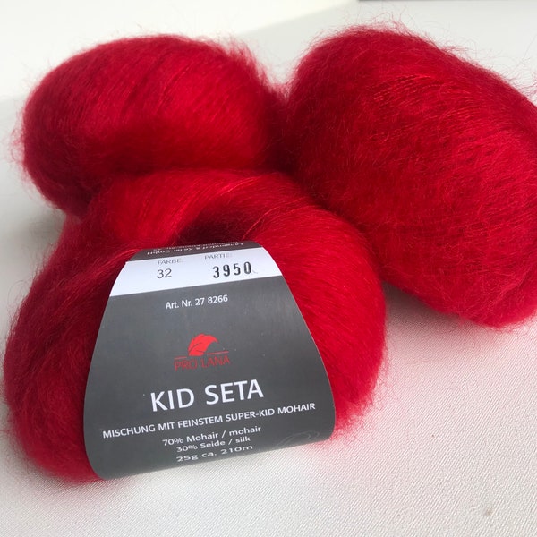 Mohair Silk yarn, Red Mohair, Bright red Kid Silk, Pro Lana Kid Seta, Crimson Red Mohair, Wool yarn, Red Kid Silk