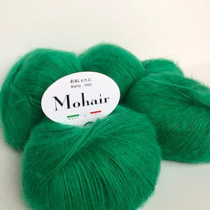 Emerald green yarn, Thick green mohair, green fluffy mohair yarn