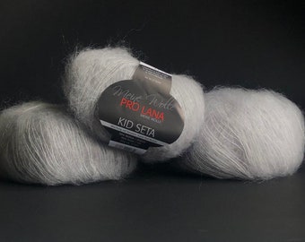 Hilo de seda mohair gris, Kid Silk, Pro Lana Kid Seta, Mohair gris, Hilo de lana, Hilo de encaje, Mohair de seda, Hilo de tejer