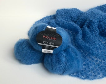 Blue Mohair Silk Yarn, Cobalt Blue Mohair, Kid Silk Lace Yarn, Pro Lana Kid Seta, Luxury Thin Mohair, Lace yarn, Lace weight Mohair