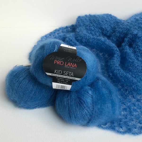 Blue Mohair Silk Yarn, Cobalt Blue Mohair, Kid Silk Lace Yarn, Pro Lana Kid Seta, Luxury Thin Mohair, Lace yarn, Lace weight Mohair