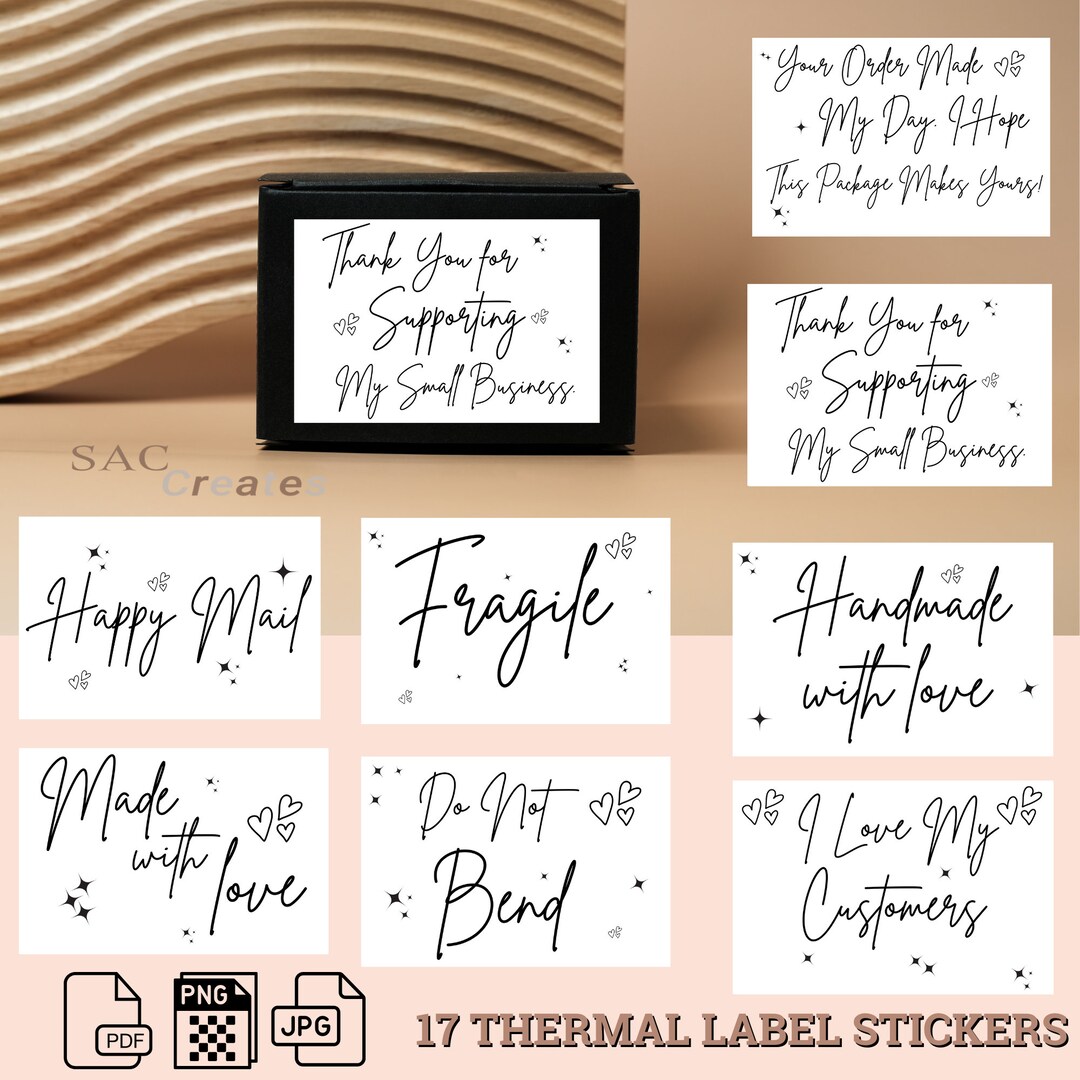 Thermal Printer Thank You Cursive Labels, Rollo Sticker Small Business ...