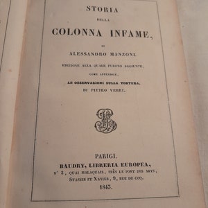 Storia Della Colonna Infame di Al Manzoni, edizione francese in italiano 1843