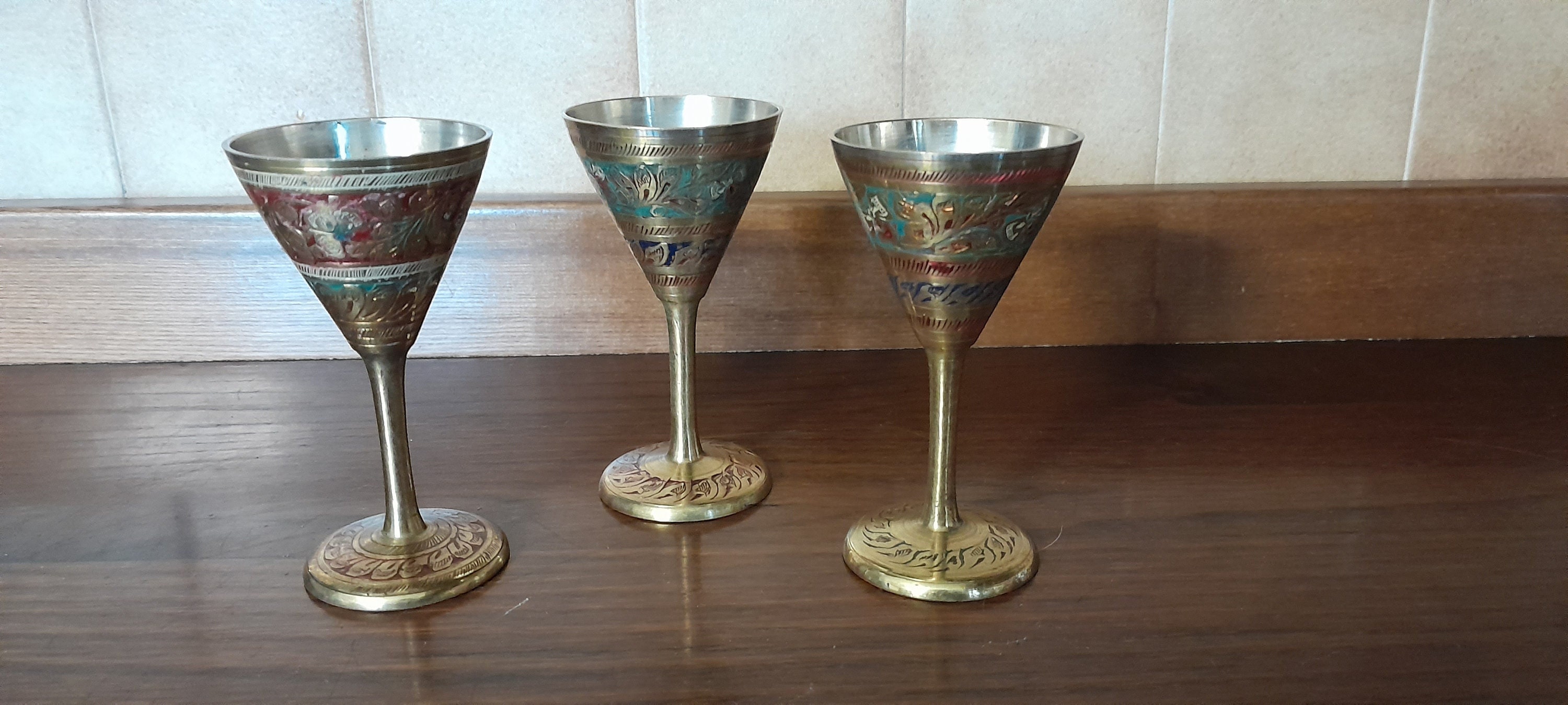 Buy Unique Wine Glasses, 2 Hand Blown Glasses, Glass and Brass Wine Goblet, Unique  Goblet With Brass Cutout, One of a Kind Glass, Christmas Gift Online in  India 