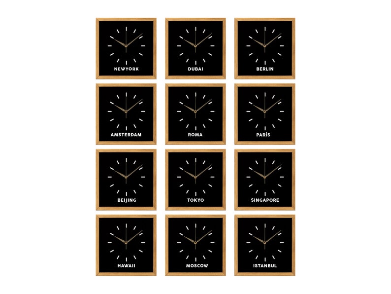 Customizable World Cities Wooden Mirror Wall Clock Etsy