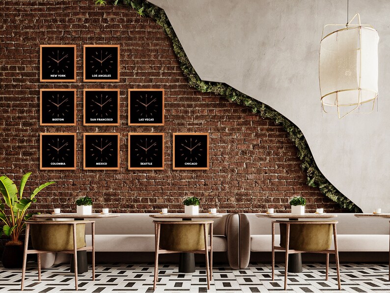 Customizable World Cities Wooden Mirror Zone Wall Clock World Clocks