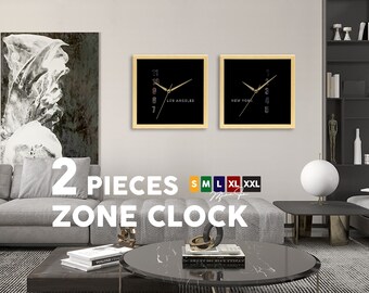 Reloj mundial de la ciudad de dos piezas, reloj de la ciudad, regalo para amantes del arte, regalo familiar, regalo de idea, decoración de la naturaleza, reloj de pared de gran tamaño, regalo de oficina