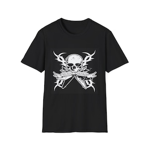May include: Black t-shirt featuring a white skull and crossed guitars graphic. The design includes the text "MICHAEL SCHENKER" on a banner. The graphic has a distressed, vintage look.