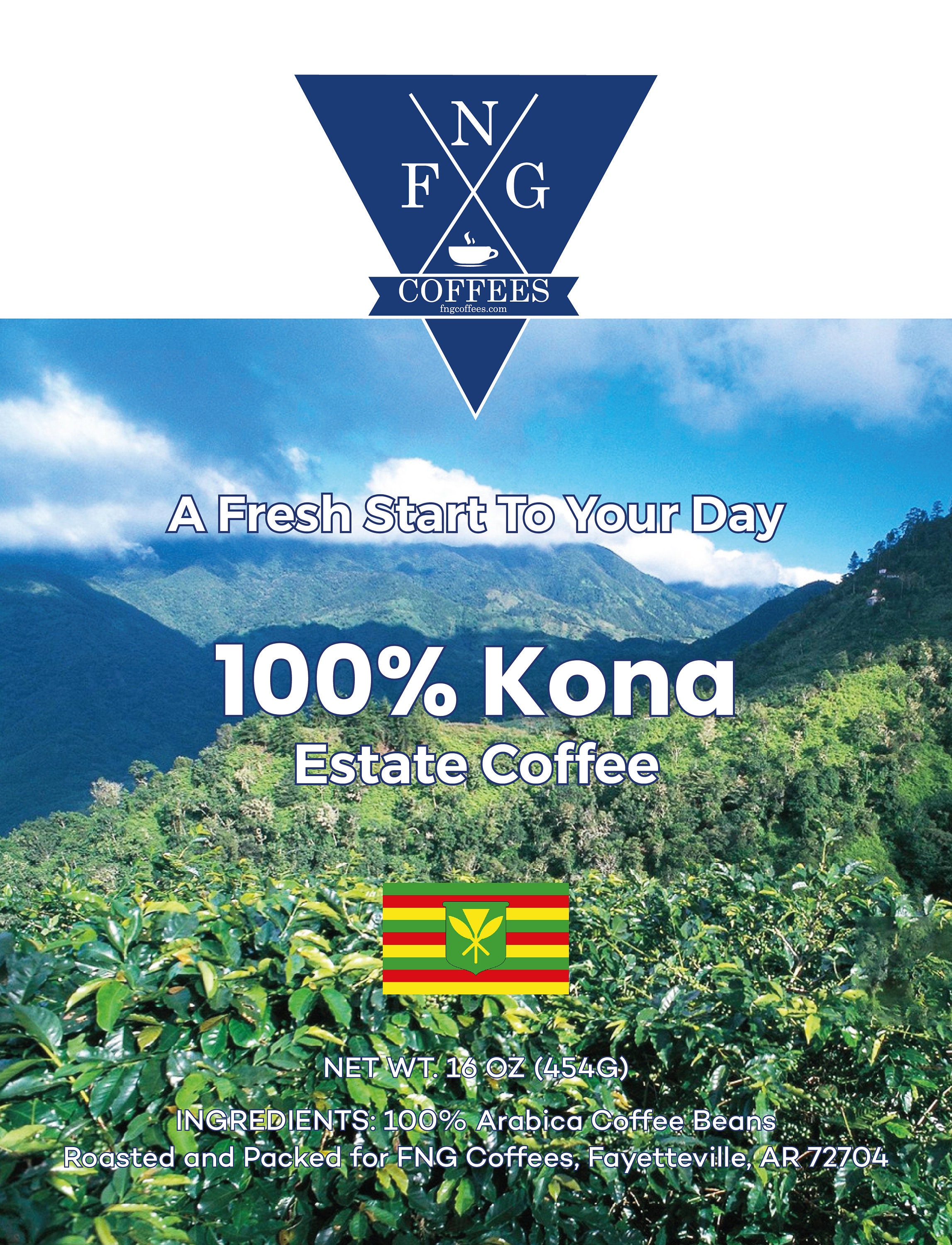 FNG Coffees-100% Hawaiian Kona- Ground/Whole Bean/Espresso/Keurig, Regular - 16 oz