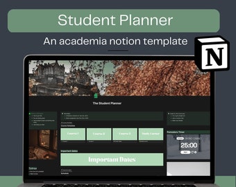 student planner notion template Dark Notion Student Planner Template, High school or College/University Student Planner, Aesthetic Notion Template, Notion Editable Template