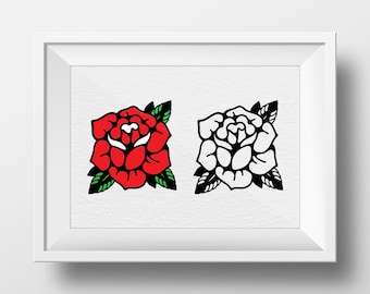 Tatouage Rose PNG, SVG, Flash Art, Rose, Rose Flower Vector, Rose Outline SVG, Téléchargement numérique, Conception de chemise, Imprimer un fichier, Fichier découpé, Cricut