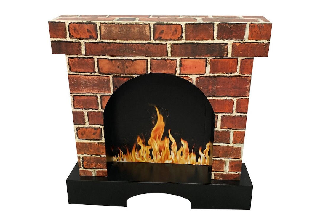 A decorative cardboard fireplace available on Etsy, showcasing intricate design.