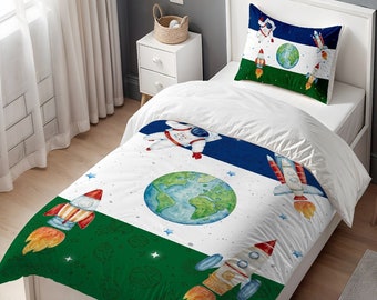 Raum Bettwäsche,Kleinkind Bettwäsche,Space Print,Navy Blau Baby Bettwäsche Geschenke,Bettwäsche in Sondergröße,Kinderzimmer Bettwäsche,Krippe Bettbezug,Babyzimmer Dekor