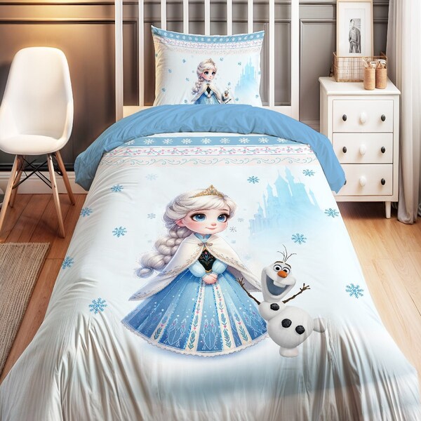 Elsa and Olaf Inspiring Kids Duvet Cover Set, Snow Queen Elsa Bedding Set, Frozen Princess Elsa Duvet Cover Set,Girls Room Bedding Set