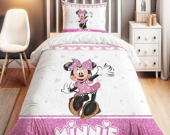 Set copripiumino Minnie Mouse, set biancheria da letto Minnie Mouse, biancheria da letto Avventura di Topolino, camera da letto dei sogni di Minnie Mouse, set biancheria da letto per bambini