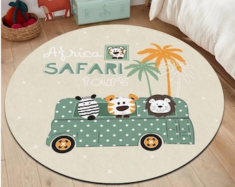 Safari Animal Lion Giraffe Kids Rug, Non Slip Activity Rug,Washable Kids Rug, Jungle Safari Rug, Safari Nursery Decor