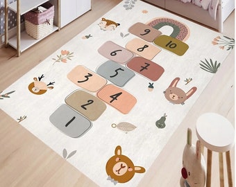 Hopscotch Kids Play Mat, Learning Number Kids Mat, Washable Kids Rug, Hopscotch Rug For Nursery Rug, Non-slip Kids Rug, Playroom Rug