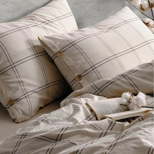 Striped Duvet Cover,100% Cotton, Natural duvet cover set, Custom duvets, Queen, King, Double, Cotton bedding,Organic Cotton Bedding Set