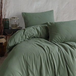 Cotton Green Duvet Cover Set,3 piece bedding set,Cotton Duvet Pillowcase Set, Soft Cotton Bedding,Green Bedding Set,Ideal Housewarming Gift